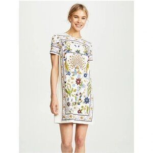 Tory Burch Kerry Printed Cream Peacock Mini Dress size Medium